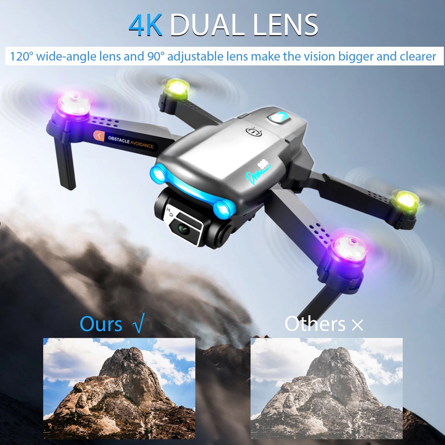 Drones with Camera for Kids Adults 4K HD Mini RC Quadcopter with Led Lights