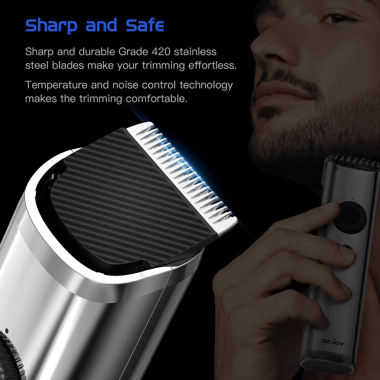 Sejoy Professional Men's Hair Clippers Trimmers USB Cordless Beard Electric Shaver Clipper Beard Trimmer Haircut Grooming Kit